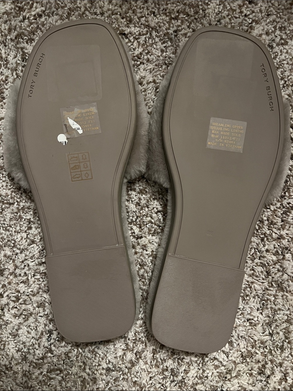 Tory Burch Women's Double T Shearling Slide Sandal Gray Heron Size 8.5 - Picture 7 of 7
